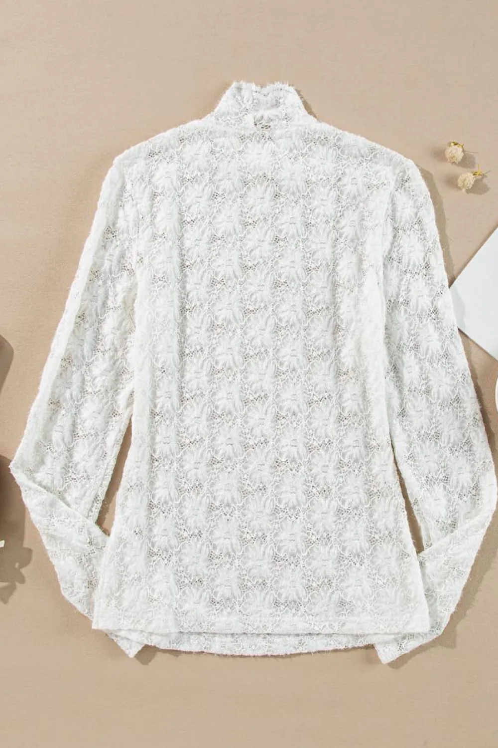 Hot Dear-Lover Floral Lace High Neck Long Sleeve Top White