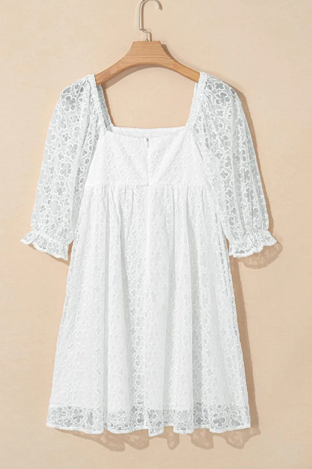 Discount Dear-Lover Floral Lace Puff Sleeve Empire Waist Mini Dress White