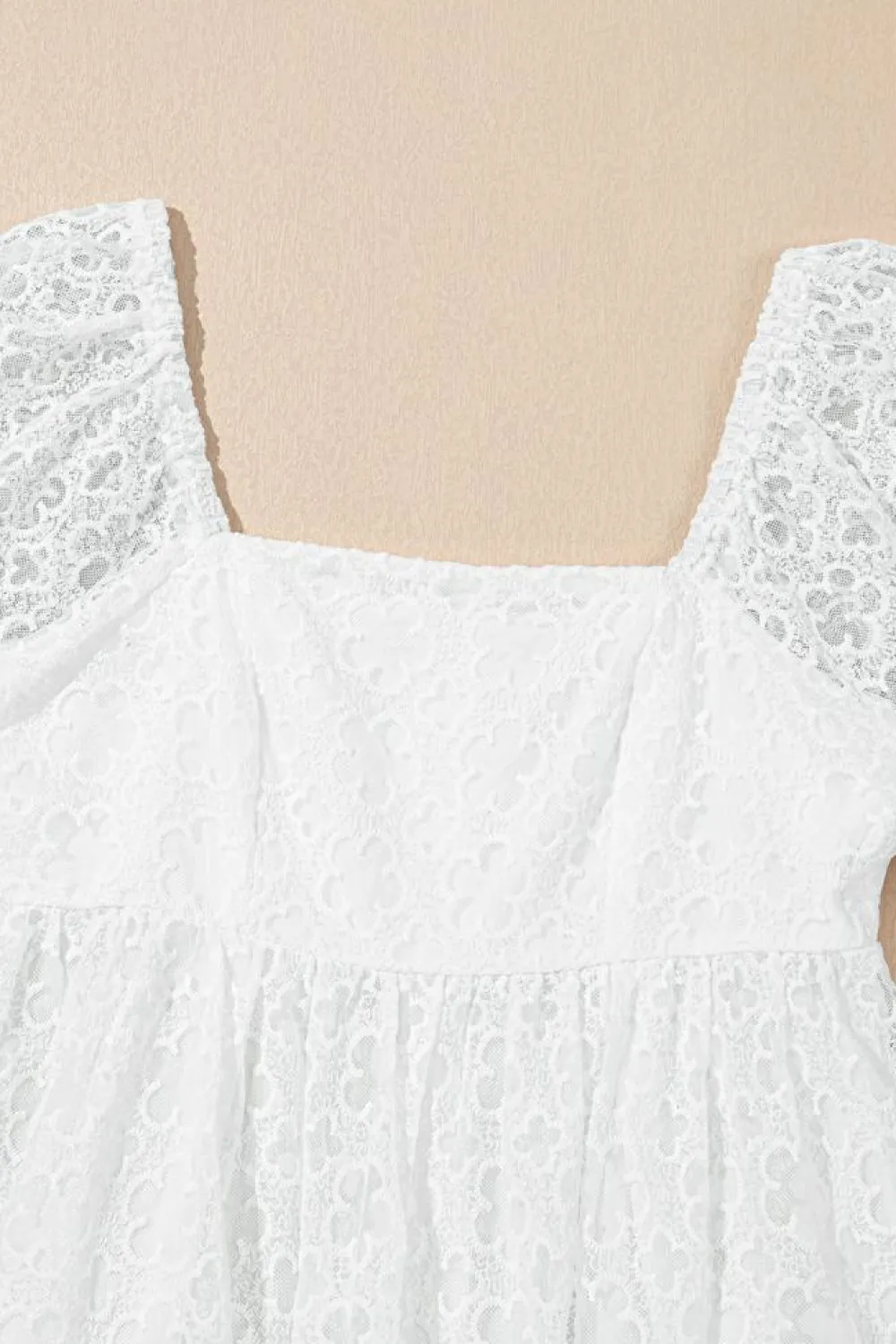 Discount Dear-Lover Floral Lace Puff Sleeve Empire Waist Mini Dress White