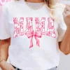 Best Dear-Lover Floral MAMA Lettering Bow Printed T Shirt White