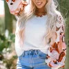 New Dear-Lover Floral Patch Bishop Sleeve Sweater White