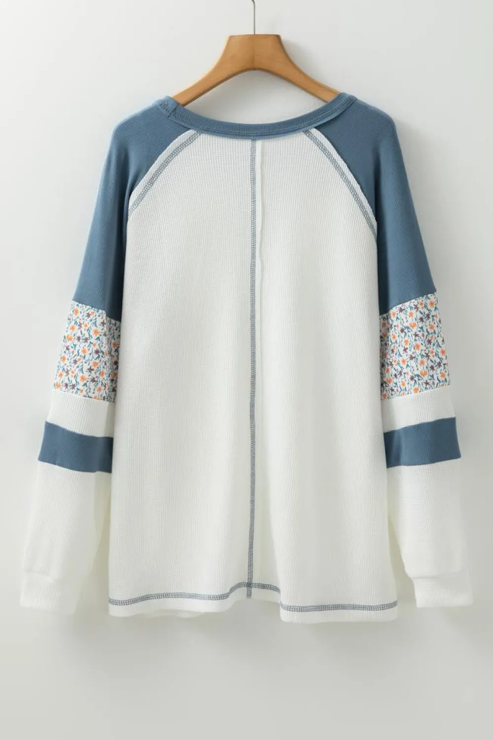 Online Dear-Lover Floral Patchwork Waffle Knit Raglan Top White