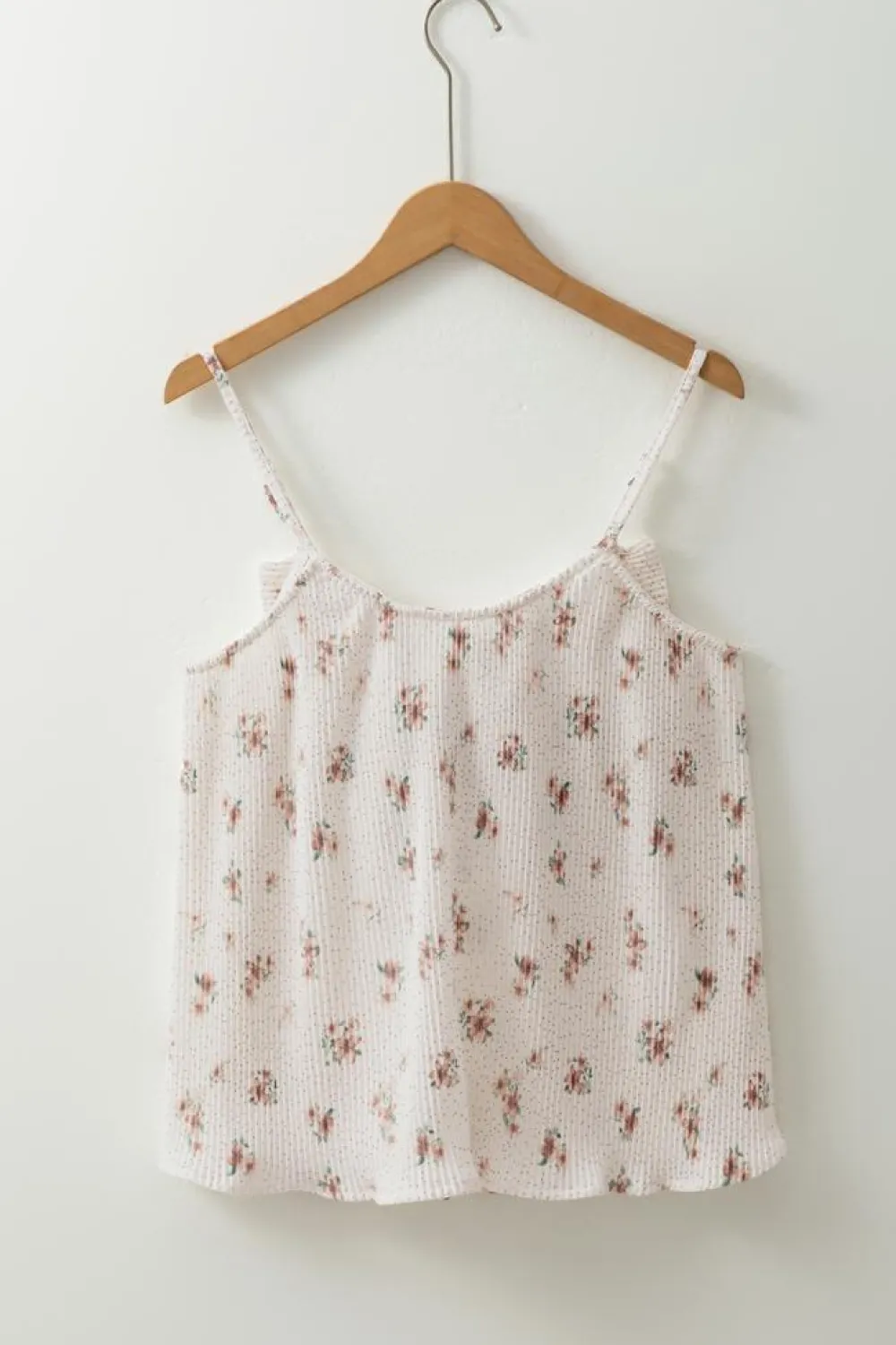 New Dear-Lover Floral Pleated Big Bow Back Spaghetti Straps Tank Top White