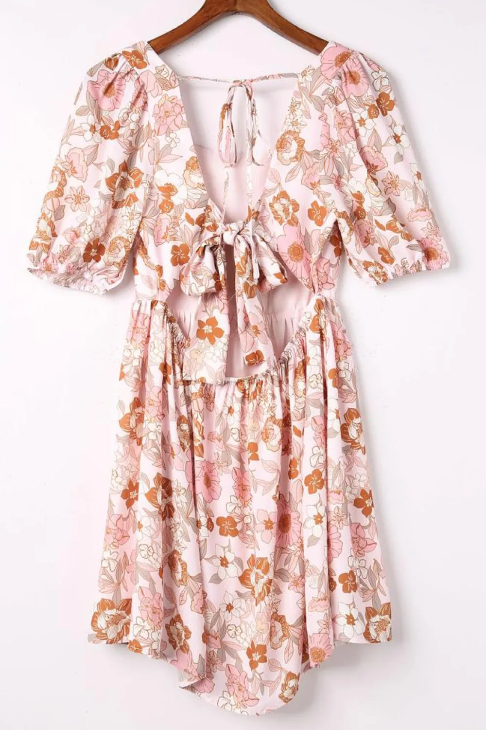 Outlet Dear-Lover Floral Print Bow Knot Backless Square Neck Mini Dress White