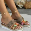 Hot Dear-Lover Floral Print Braided Details Wedge Slippers White
