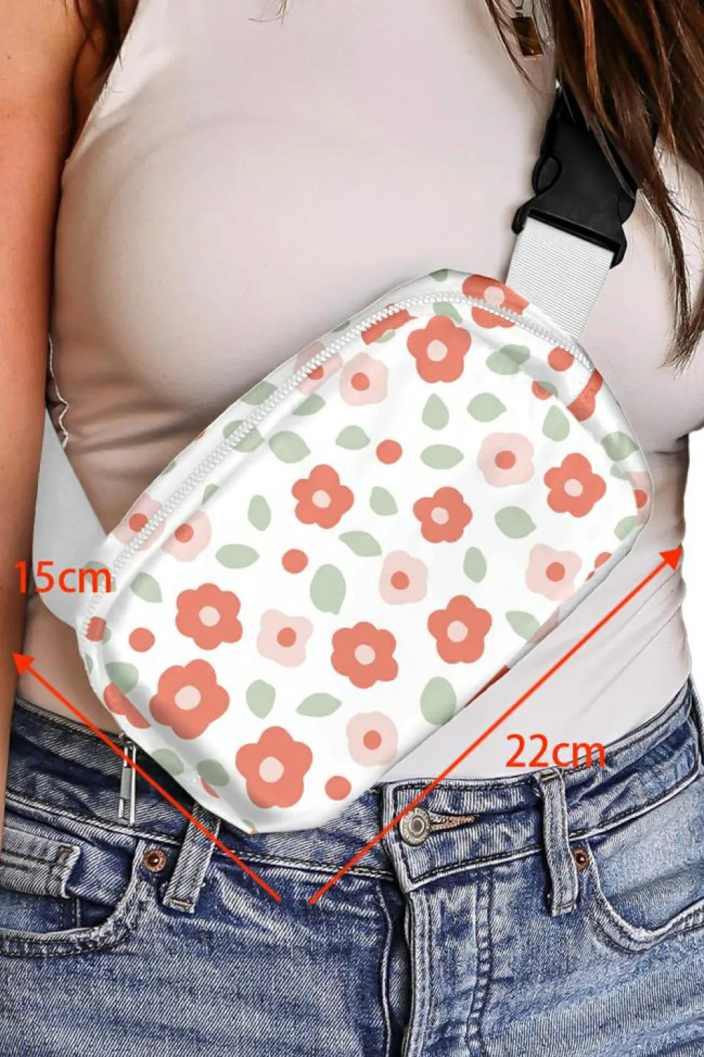 New Dear-Lover Floral Print Buckle Wide Belt Zipper Crossbody Bag White