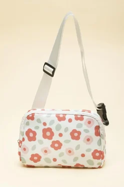 New Dear-Lover Floral Print Buckle Wide Belt Zipper Crossbody Bag White