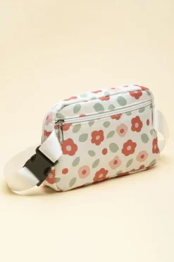 New Dear-Lover Floral Print Buckle Wide Belt Zipper Crossbody Bag White