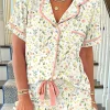 Fashion Dear-Lover Floral Print Contrast Pipping Short Pajamas Set White
