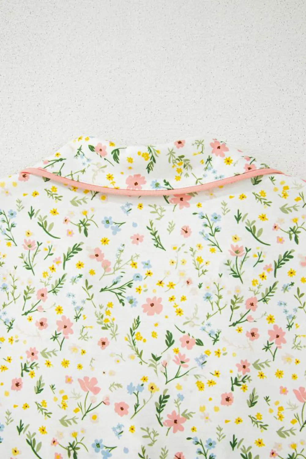 Fashion Dear-Lover Floral Print Contrast Pipping Short Pajamas Set White