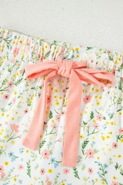 Fashion Dear-Lover Floral Print Contrast Pipping Short Pajamas Set White