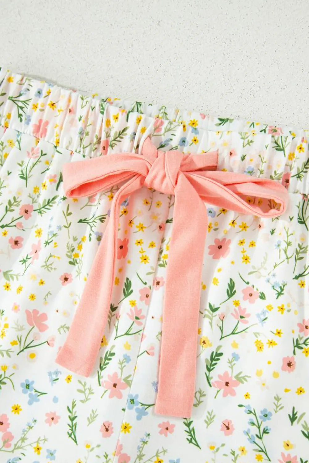 Fashion Dear-Lover Floral Print Contrast Pipping Short Pajamas Set White