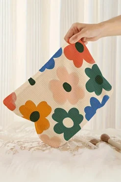 Hot Dear-Lover Floral Print Corduroy Minimalist Storage Bag White