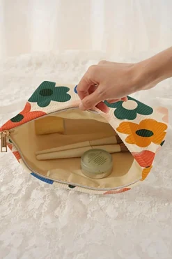 Hot Dear-Lover Floral Print Corduroy Minimalist Storage Bag White