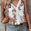Sale Dear-Lover Floral Print Lace V Neck Tank Top White
