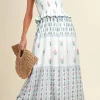 Discount Dear-Lover Floral Print Smocked Ruffled Sleeveless Maxi Dress White