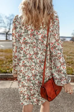 Sale Dear-Lover Floral Printed Long Sleeve Mini Dress White
