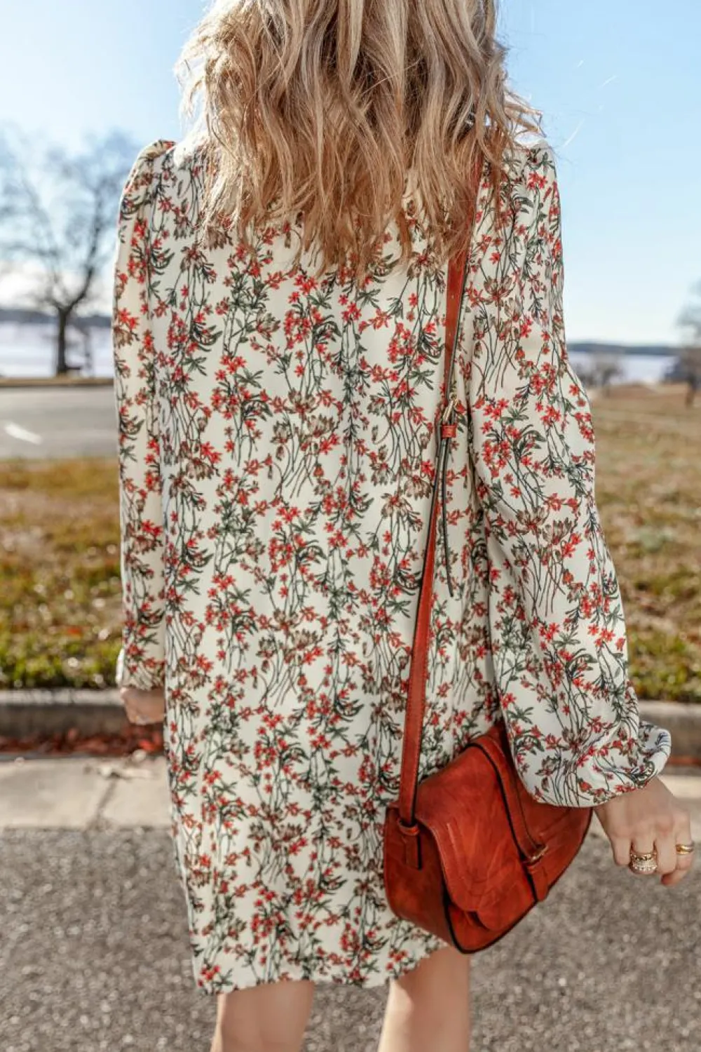 Sale Dear-Lover Floral Printed Long Sleeve Mini Dress White