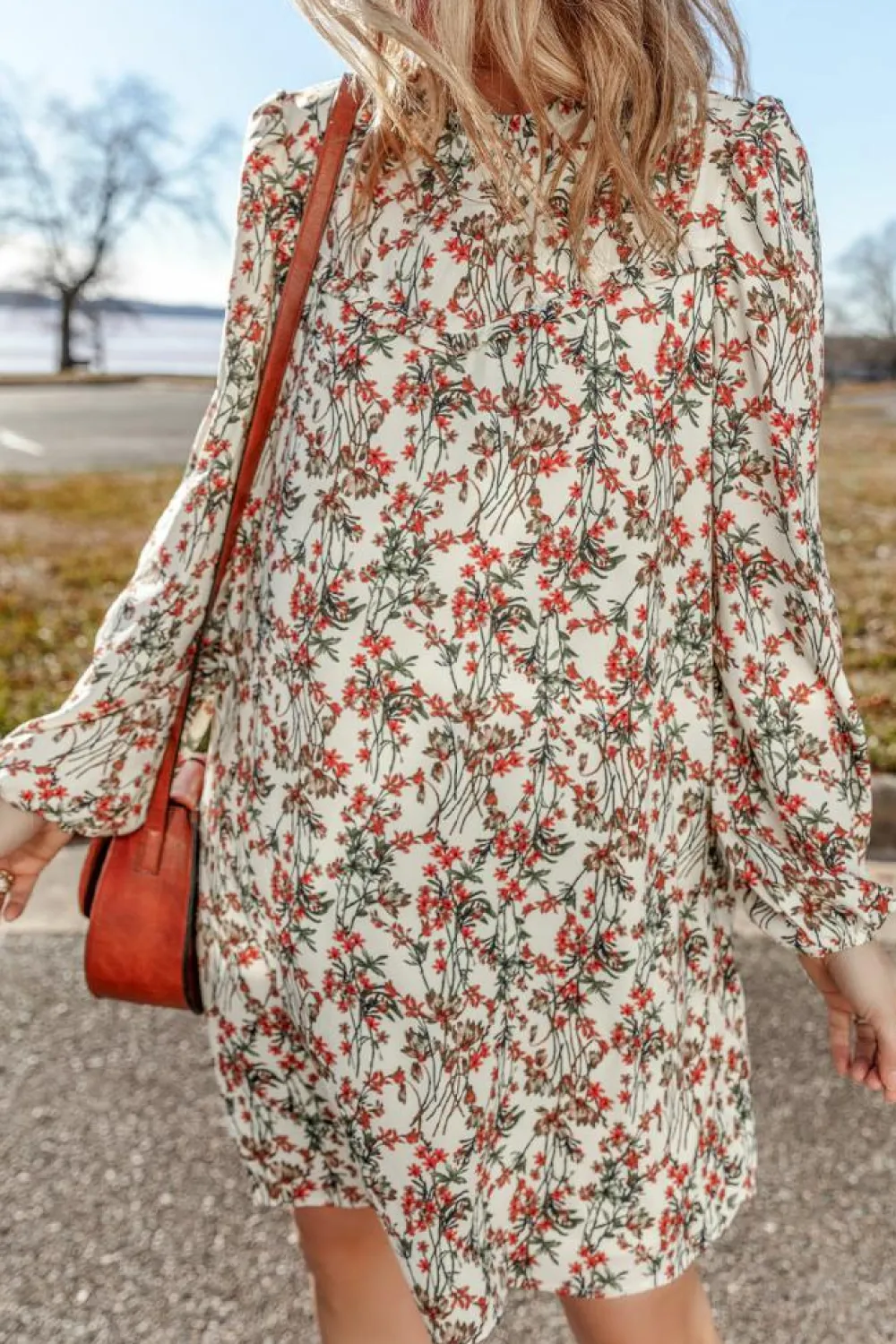 Sale Dear-Lover Floral Printed Long Sleeve Mini Dress White