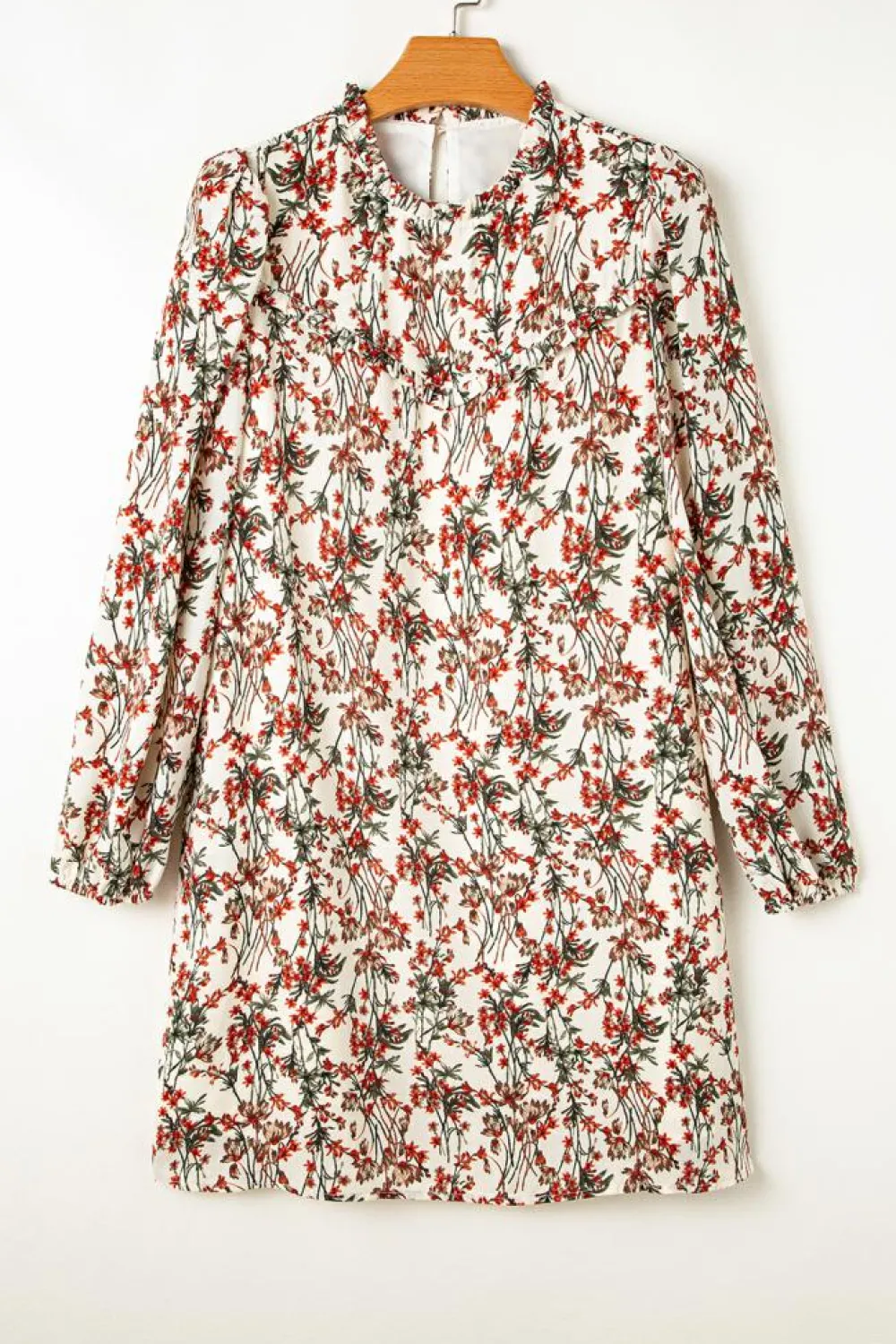 Sale Dear-Lover Floral Printed Long Sleeve Mini Dress White
