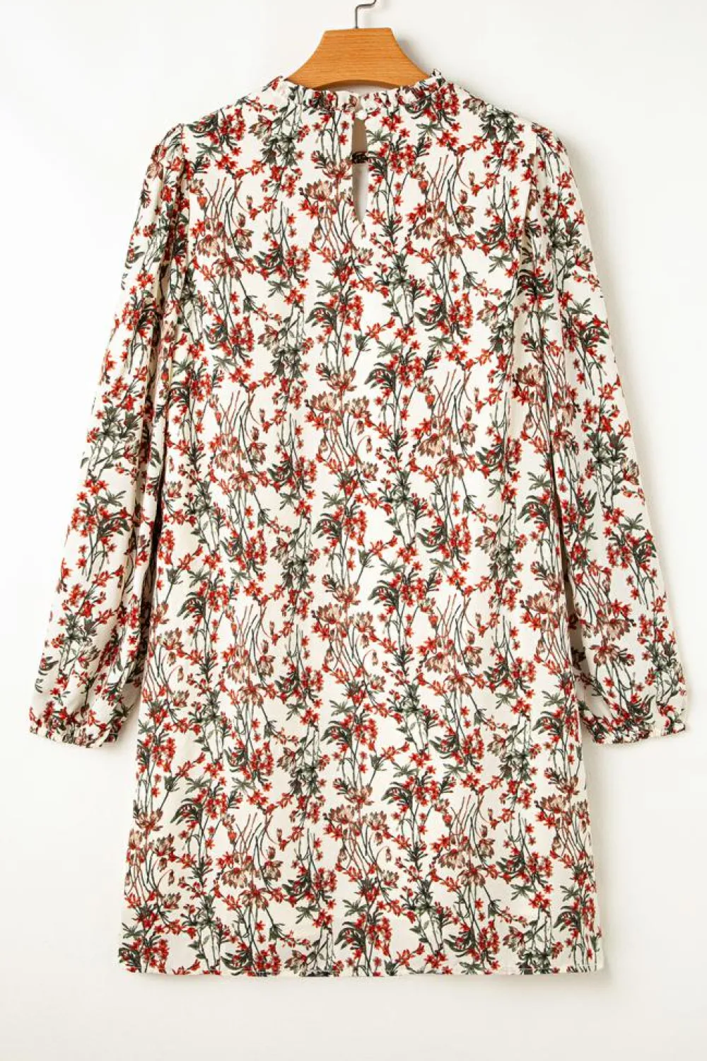Sale Dear-Lover Floral Printed Long Sleeve Mini Dress White