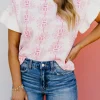 New Dear-Lover Floral Printed Ruffled Short Sleeve Sweater White
