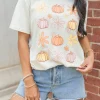 Online Dear-Lover Floral Pumpkin Graphic Crewneck Halloween T Shirt White