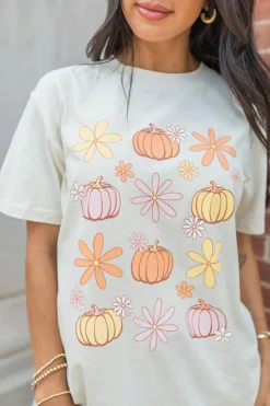 Online Dear-Lover Floral Pumpkin Graphic Crewneck Halloween T Shirt White