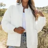 Clearance Dear-Lover Floral Quilted Jacket White