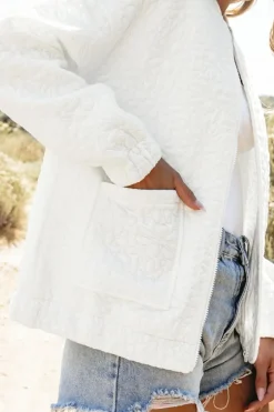Clearance Dear-Lover Floral Quilted Jacket White