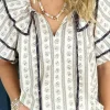 Outlet Dear-Lover Floral Ruffled Collar Short Puff Sleeve Printed Blouse White