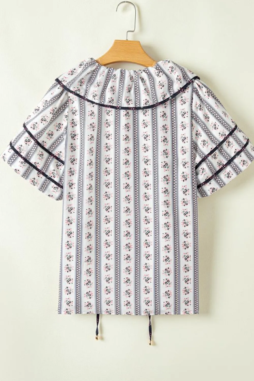 Outlet Dear-Lover Floral Ruffled Collar Short Puff Sleeve Printed Blouse White