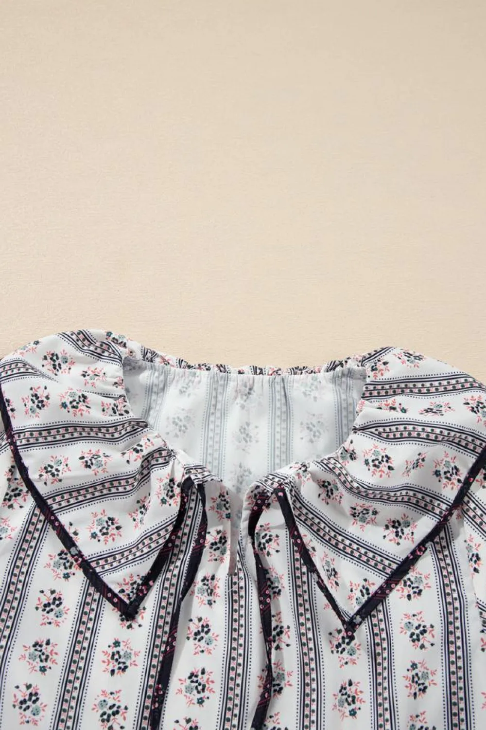 Outlet Dear-Lover Floral Ruffled Collar Short Puff Sleeve Printed Blouse White