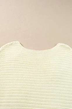Fashion Dear-Lover Flower Crochet Round Neck Knitted Top White