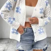 Clearance Dear-Lover Flower Knit Hollow Out Open Short Cardigan White