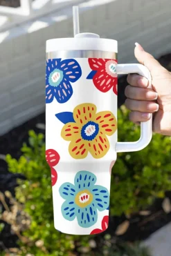 Best Dear-Lover Flower Pattern Stainless Vacuum Cup with Handle 40oz White