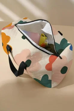 New Dear-Lover Flower Print Quilted Large Duffel Bag White