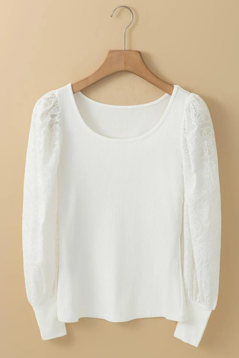 Hot Dear-Lover Flower Puff Sleeve Ribbed Knit Top White