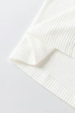 Hot Dear-Lover Flower Puff Sleeve Ribbed Knit Top White