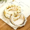 New Dear-Lover Flower Rhinestone Beaded Multi Layer Bracelet Set White