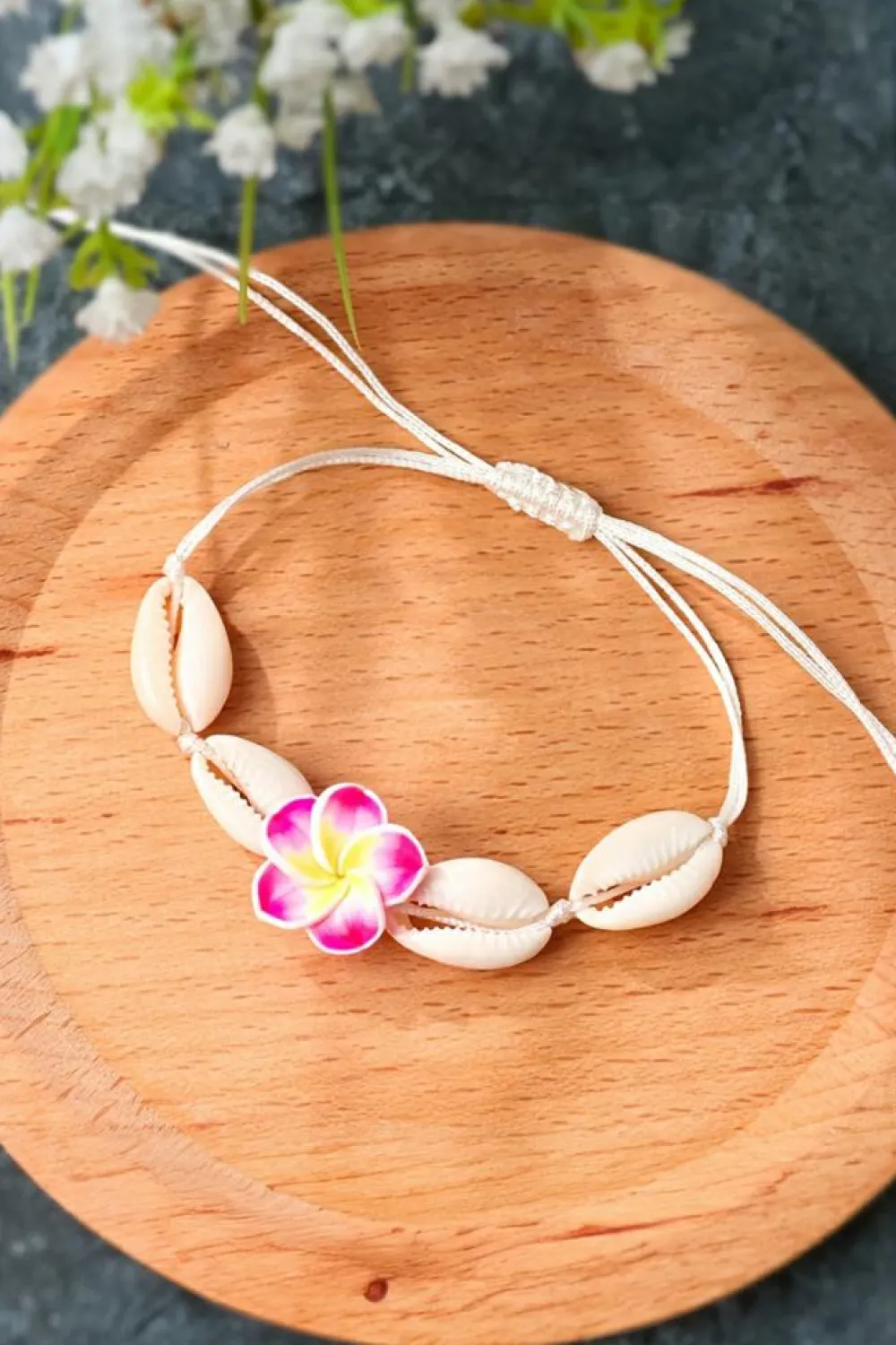 Clearance Dear-Lover Flower Seashell Adjustable Bracelet White