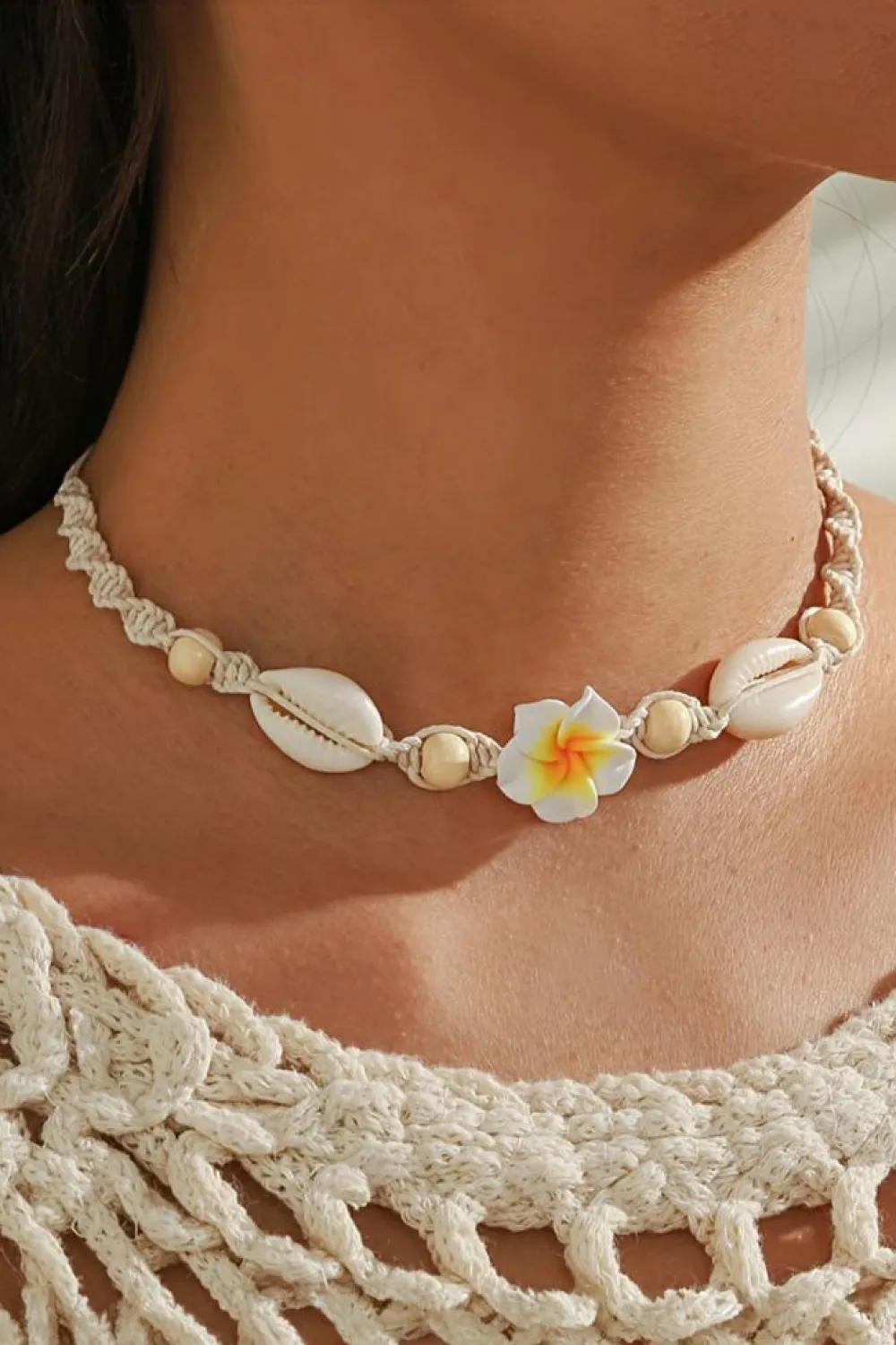 Sale Dear-Lover Flower Seashell Braided Choker Necklace White