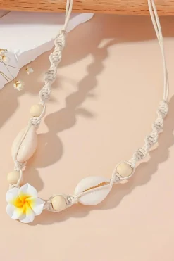 Sale Dear-Lover Flower Seashell Braided Choker Necklace White
