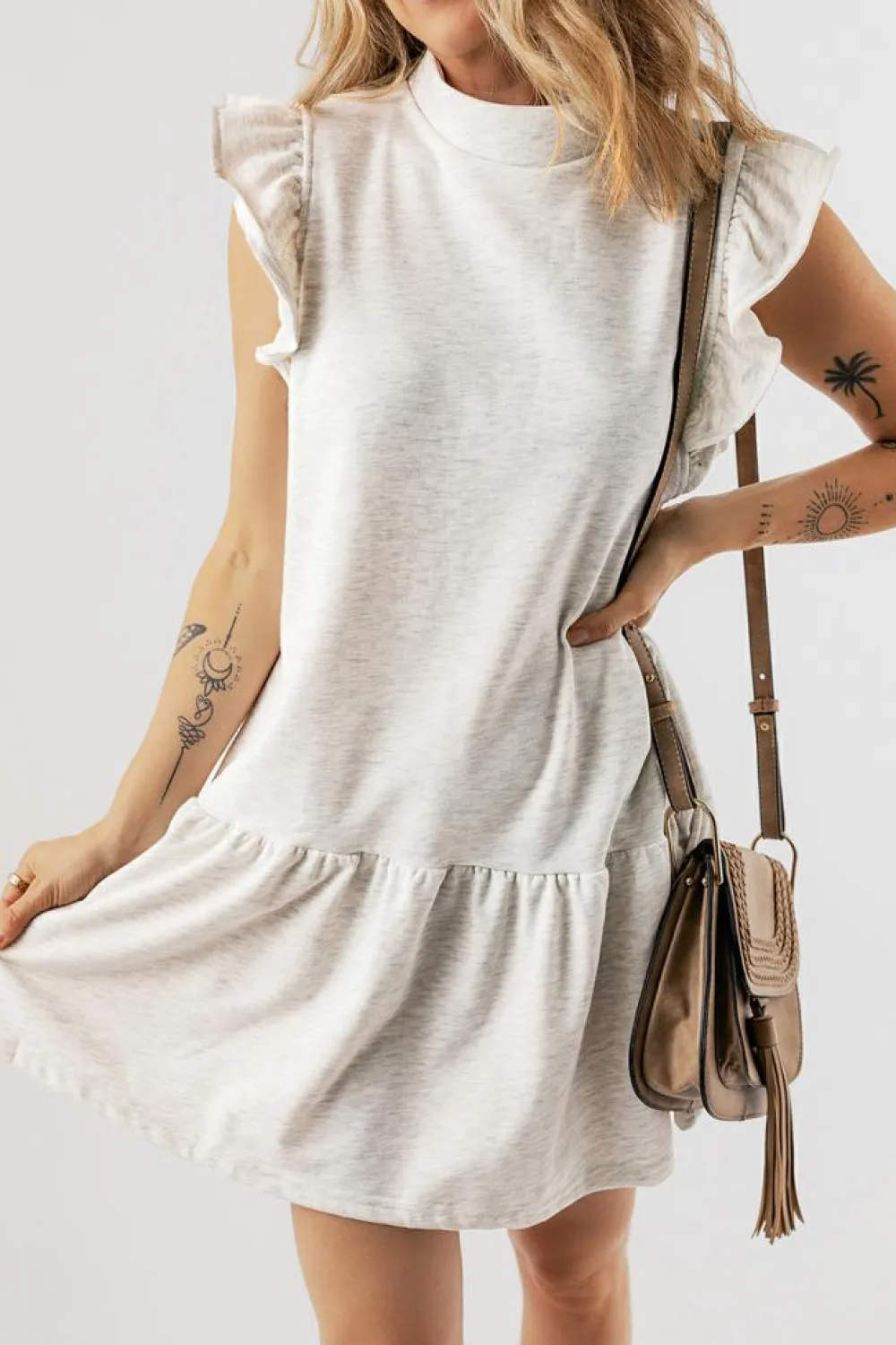 Outlet Dear-Lover Flutter Sleeve Crew Neck Shift Dress White