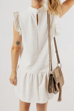 Outlet Dear-Lover Flutter Sleeve Crew Neck Shift Dress White