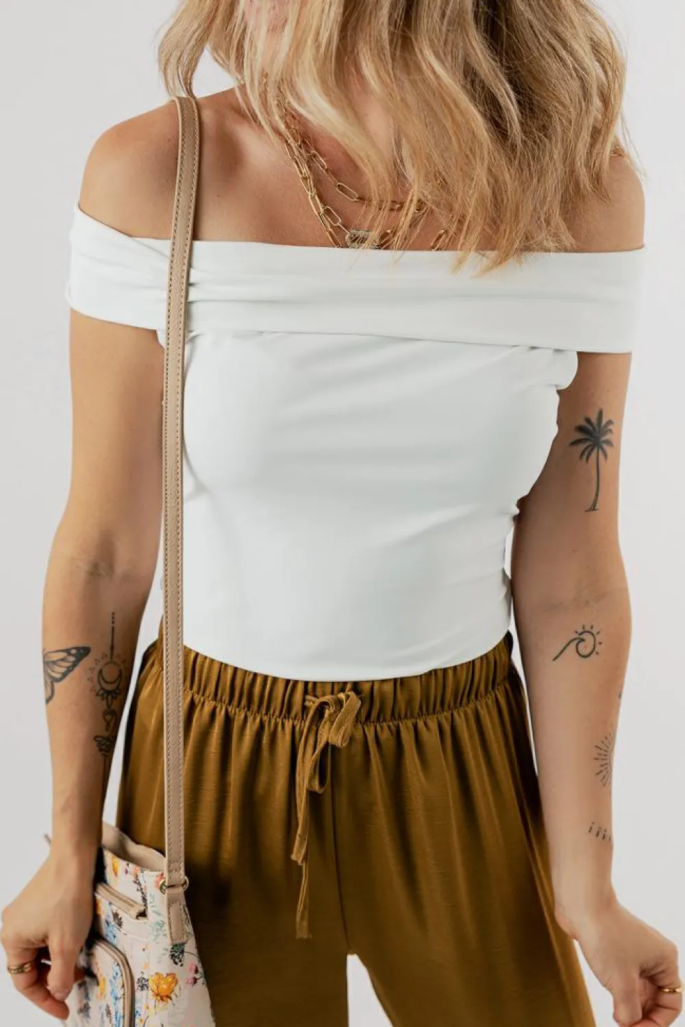 Fashion Dear-Lover Folded Off Shoulder Slim Top White