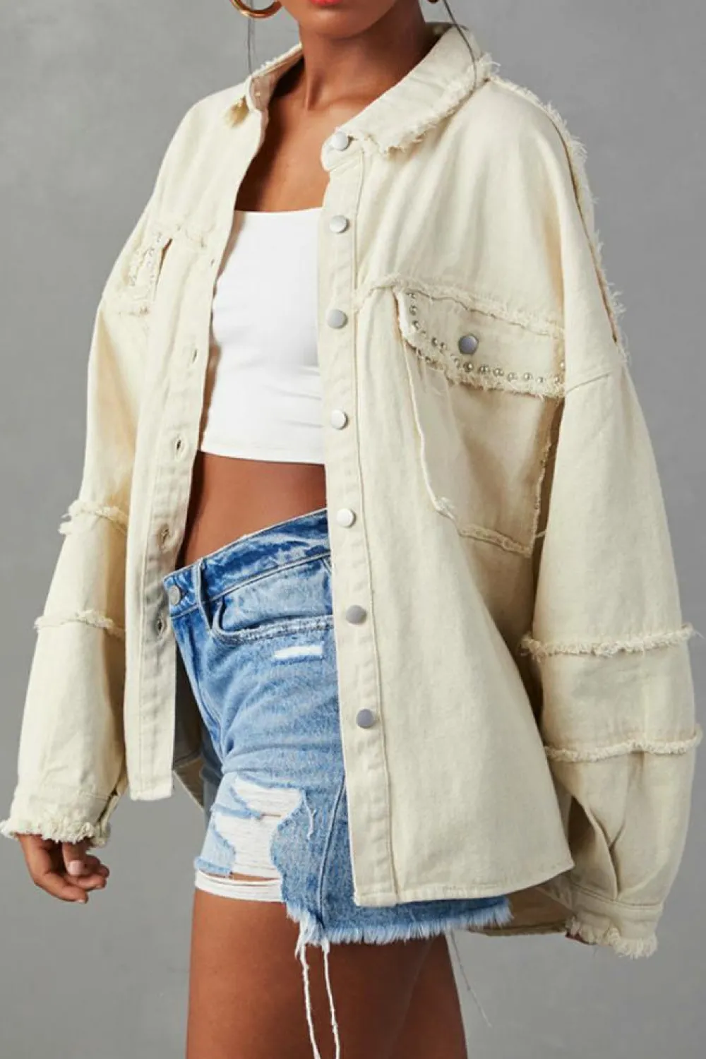 Online Dear-Lover Frayed Exposed Seam Denim Jacket White
