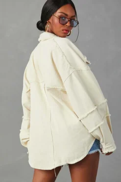 Online Dear-Lover Frayed Exposed Seam Denim Jacket White