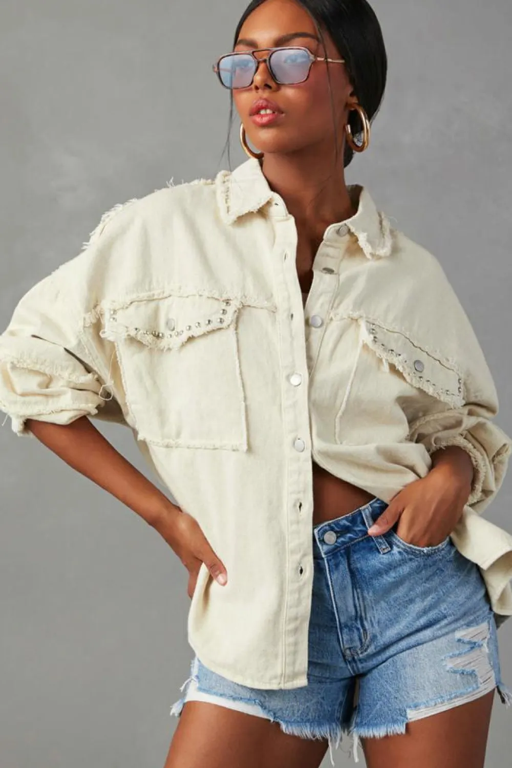 Online Dear-Lover Frayed Exposed Seam Denim Jacket White
