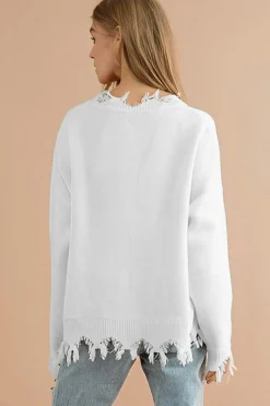 Best Dear-Lover Frayed Sequin Tiger Sweater White